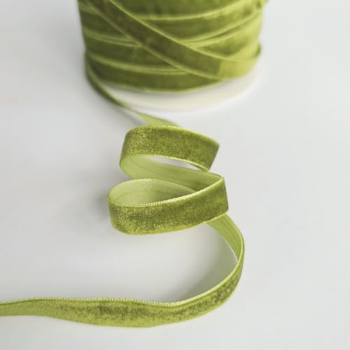 Samtband, 10 mm breit, olivgrün, 45 m Rolle von On Trend Fabrics