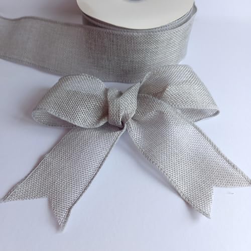 Schleifenband mit Draht, Sackleinen-Effekt, 65 mm breit, 10 m lang, Grau Schleifenband mit Draht, Sackleinen-Effekt, 65 mm breit, 10 m lang, Grau von On Trend Fabrics