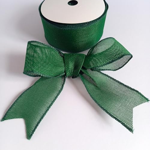 Schleifenband mit Draht, Sackleinen-Effekt, 65 mm breit, 4 m lang, Grün Schleifenband mit Draht, Sackleinen-Effekt, 65 mm breit, 4 m lang, Grün von On Trend Fabrics
