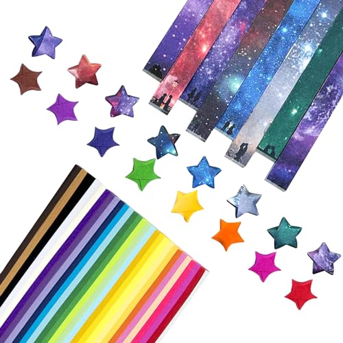 Origami Sterne Papier, 2160 Stück Star Paper Strips,Papierstreifen Regenbogenfarbe und Sternenhimmel Muster, Glücksstern Stern Papierstreifen für Basteln, DIY Kunstprojekte, Geschenk von OnGlue