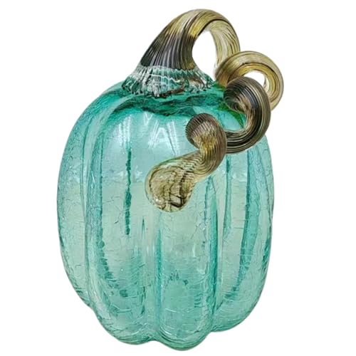Glaskürbis Transparent Blue Crystal Thanksgiving Kürbisfiguren mit Stiel 4, 3x5, 9 in Strukturiertem Blasenglasdekor für Herbsternte, Halloween Party (Stil 2).. von OnIUeZky