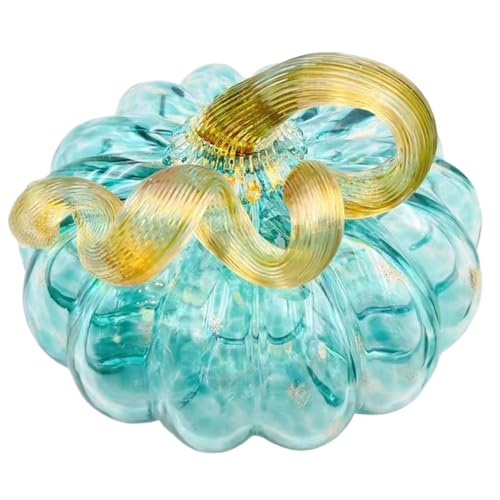 Glaskürbis Transparent Blue Crystal Thanksgiving Kürbisfiguren mit Stielrund 3x4 in geblasenem gepunkteten Glasdekor für Herbsternte, Halloween -Party (Stil 1).. von OnIUeZky