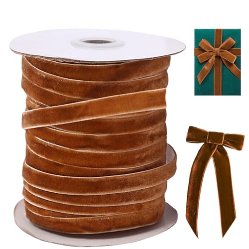 Samtband, 50 Meter langes Samtband, 3/8 '' breites, einseitiger Weihnachtsbrötchen mit Spulen, für Schleifen, die Geschenkverpackung hellbraun machen... Samtband, 50 Meter langes Samtband, 3/8 '' breites, einseitiger Weihnachtsbrötchen mit Spulen, für Schleifen, die Geschenkverpackung hellbraun machen... von OnIUeZky