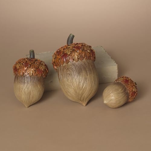 One Holiday Way Set mit 3 rustikalen braunen großen dekorativen -Figuren mit Blatt-Oberteilen – elegante Herbstschalenfüller-Dekorationen – Erntedankfest-Tischdekoration von One Holiday Way