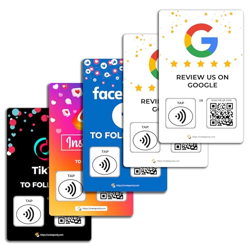 Social Media NFC Kartenpaket (5er-Pack Social Card) von One Tap Only