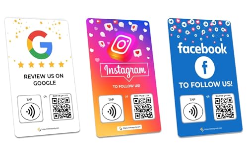 NFC-Karte für soziale Bewertungen, NFC, Google Rezensionen, NFC, Facebook-Karte, Instagram, NFC-Karte, 3 Stück von One Tap Only