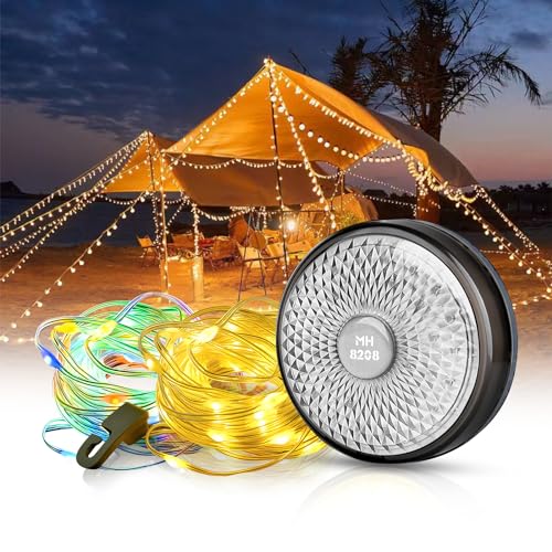 OneNine Camping Lichterkette Aufrollbar, Warmes Licht und Farbiges Licht 2 in 1, 8 Beleuchtungsmodi, USB-Ladung, 8M Wasserdichte Tragbare Verstaubare Lichterkette für Den Außenbereich von OneNine