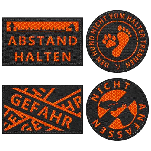 OneTigris 4 Stück Hunde Patches Orange/Schwarze, Hi-Vis Reflektierendes Material "GEFAHR" & "NICHT ANFASSEN" & "DEN HUND NICHT VOM HALTER TRENNEN" & "ABSTAND HALTEN" OneTigris 4 Stück Hunde Patches Orange/Schwarze, Hi-Vis Reflektierendes Material "GEFAHR" & "NICHT ANFASSEN" & "DEN HUND NICHT VOM HALTER TRENNEN" & "ABSTAND HALTEN" von OneTigris
