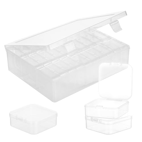 30 Stück Transparente Aufbewahrungsboxen mit Deckel - 30 kleine Boxen (5.5x5.5x2cm) + 1 große Sortierbox (21x17x6cm) - Stapelbar, verstärkt, mit Klickverschluss für Pillen, Schmuck, Bastelzubehör und von Onezebra