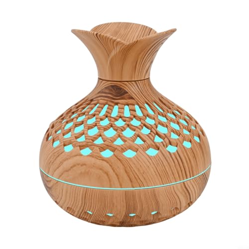 Oniissy Diffusor für ätherische Öle und Aroma-Luftbefeuchter mit 7 Farben LED-Nachtlicht, Holzmaserung, Vasen-Design, leiser Nebel, Luftreiniger für Zuhause, Büro, Schlafzimmer (Licht) von Oniissy