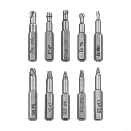 Oniissy Schraubenausdreher-Set für beschädigte Schrauben, Bohrer-Set, 4 mm und 6,35 mm Schaftgrößen, 10-teiliger Metall-Brokenausdreher zum Entfernen von Rost, (4 mm) von Oniissy
