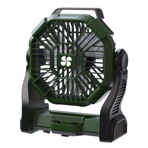 Oniissy Zelt-Ventilator, tragbar, 10.000 mAh, batteriebetrieben, mit 4 Geschwindigkeiten und LED-Licht für Outdoor, Camping, Wandern, Picknick oder Schreibtisch, wiederaufladbarer Akku (grün) von Oniissy