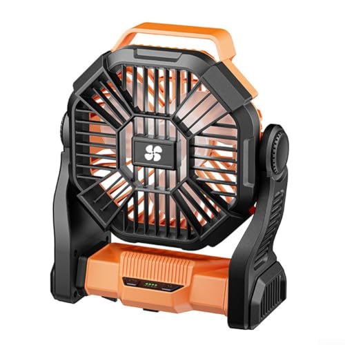 Oniissy Zelt-Ventilator, tragbar, 10.000 mAh, batteriebetrieben, mit 4 Geschwindigkeiten und LED-Licht für Outdoor, Camping, Wandern, Picknick oder Schreibtisch, wiederaufladbarer Akku (orange) von Oniissy