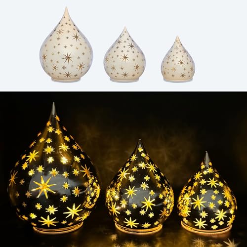 3 Deko Glastropfen mit LED Lichterkette, Sternen und Timerfunktion - Stimmungslicht (Champagner) von Online Fuchs