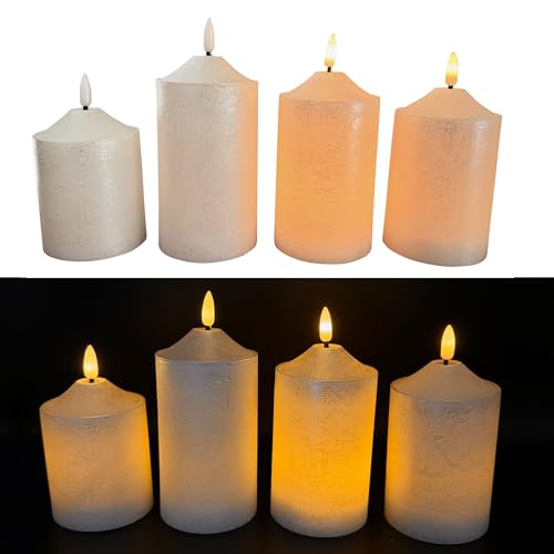 Online Fuchs 4er Set LED-Kerzen mit Fernbedienung, Timerfunktion und realistischer Flamme - Spitzkerzen für Weihnachten, Adventskranz (Weiß Metallic) von Online Fuchs