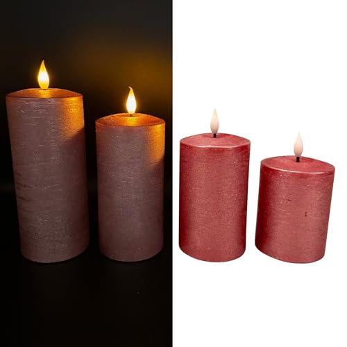 Online Fuchs 4er Set metallic LED-Kerzen aus Echtwachs mit praktischer Touch-Funktion und 6-Stunden Timer - realistisch flackernde Flamme - 546 (Berry) von Online Fuchs