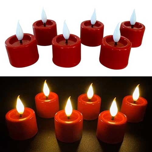 Online Fuchs 6er Set LED Teelichter mit spiegelnder Flamme, Fernbedienung und 6-Stunden Timer - Kerzen (Rot) von Online Fuchs