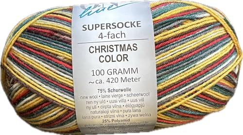 ONline Garne Christmas Socks 2023, 4-fach, Sort. 362, 75% Schurwolle/25% Polyamid, 100g/420 m LL (Fb. 3011) von Online Garne