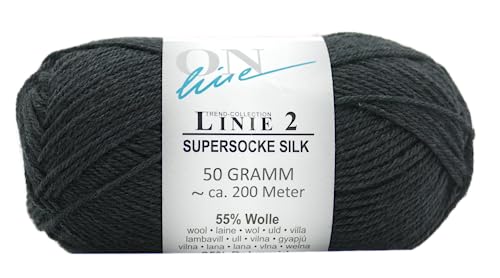 Online Garne Linie 2 Supersocke Silk | schwarze Sockenwolle mit Seide und Merinowolle | Sockengarn 4fädig (4fach, 4ply) | 55% Wolle, 25% Polyamid, 20% Seide | Strumpfwolle 50g 200m (10 schwarz) von Online Garne