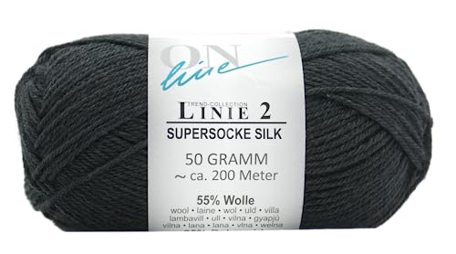 Online Garne Linie 2 Supersocke Silk | schwarze Sockenwolle mit Seide und Merinowolle | Sockengarn 4fädig (4fach, 4ply) | 55% Wolle, 25% Polyamid, 20% Seide | Strumpfwolle 50g 200m (10 schwarz) von ONline Garne