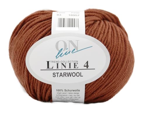 Online Garne Linie 4 Starwool | Reine Merinowolle braun zum Stricken und Häkeln | 100% Wolle einfarbig uni | Nadelstärke 3,5 bis 4,5 mm (083 | kupferbraun) von Online Garne