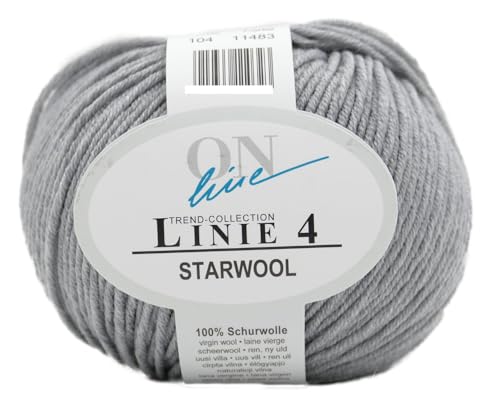 Online Garne Linie 4 Starwool | Reine Merinowolle hellgrau zum Stricken und Häkeln | 100% Wolle einfarbig uni grau | Nadelstärke 3,5 bis 4,5 mm (104 | hellgrau) von Online Garne