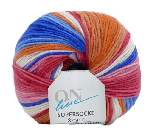Online Garne Sockenwolle 8-fädig Supersocke # 353 Merino Color | Dicke Strumpfwolle mit Farbverlauf zum Stricken und Häkeln | Sockengarn 8-fach, trocknergeeignet (2944) von Online Garne