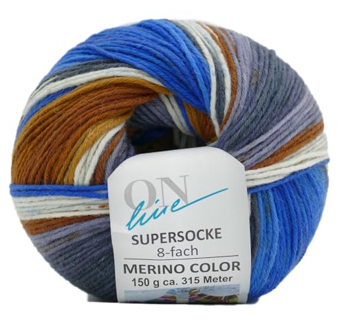 Online Garne Sockenwolle 8-fädig Supersocke # 353 Merino Color | Dicke Strumpfwolle mit Farbverlauf zum Stricken und Häkeln | Sockengarn 8-fach, trocknergeeignet (2946) von Online Garne