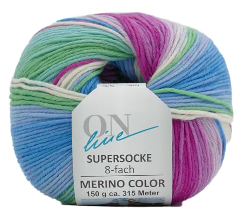 Online Garne Sockenwolle 8-fädig Supersocke # 353 Merino Color | Dicke Strumpfwolle mit Farbverlauf zum Stricken und Häkeln | Sockengarn 8-fach, trocknergeeignet (2948) von Online Garne