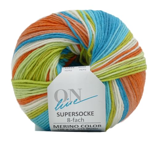 Online Garne Sockenwolle 8-fädig Supersocke # 353 Merino Color | Dicke Strumpfwolle mit Farbverlauf zum Stricken und Häkeln | Sockengarn 8-fach, trocknergeeignet (2949) von ONline Garne
