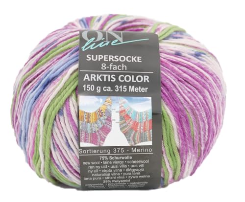 Online Garne Sockenwolle 8-fädig Supersocke Merino Color | Dicke Strumpfwolle mit Farbverlauf zum Stricken und Häkeln | Sockengarn 8-fach, trocknergeeignet (3098) von ONline Garne