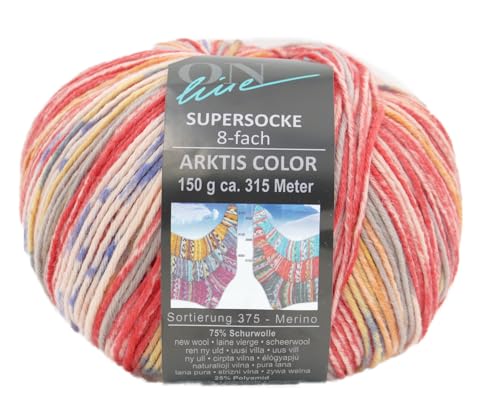Online Garne Sockenwolle 8-fädig Supersocke Merino Color | Dicke Strumpfwolle mit Farbverlauf zum Stricken und Häkeln | Sockengarn 8-fach, trocknergeeignet (3099) von ONline Garne