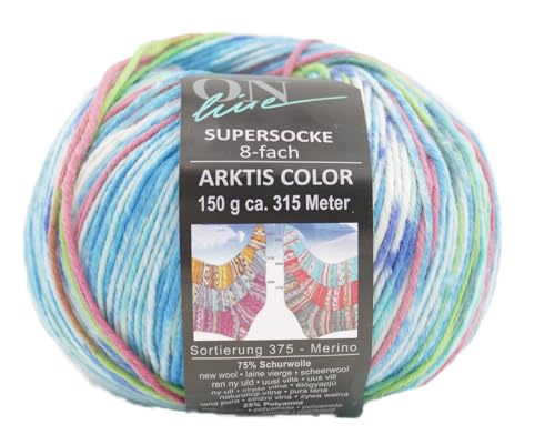 Online Garne Sockenwolle 8-fädig Supersocke Merino Color | Dicke Strumpfwolle mit Farbverlauf zum Stricken und Häkeln | Sockengarn 8-fach, trocknergeeignet (3101) von ONline Garne