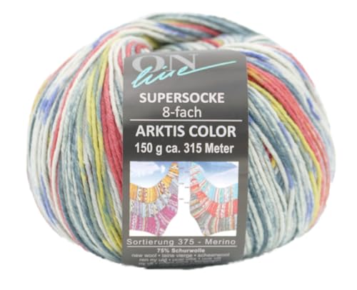 Online Garne Sockenwolle 8-fädig Supersocke Merino Color | Dicke Strumpfwolle mit Farbverlauf zum Stricken und Häkeln | Sockengarn 8-fach, trocknergeeignet (3102) von ONline Garne