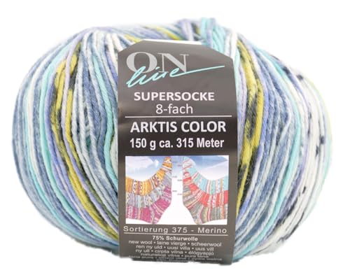 Online Garne Sockenwolle 8-fädig Supersocke Merino Color | Dicke Strumpfwolle mit Farbverlauf zum Stricken und Häkeln | Sockengarn 8-fach, trocknergeeignet (3103) von ONline Garne