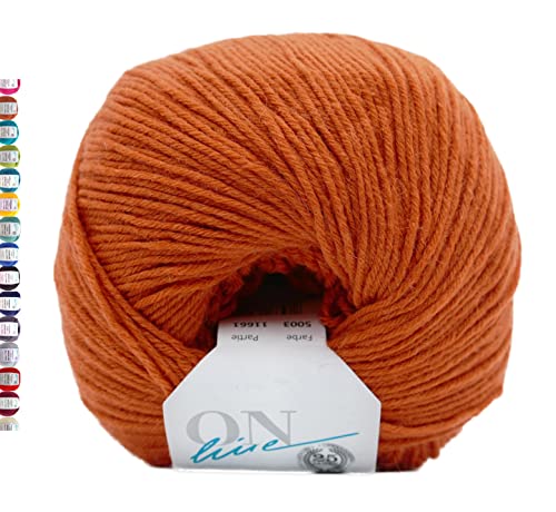 Online Sockenwolle 6-fädig einfarbig | Supersocke 6-fach 321 Merino Uni | dickes Sockengarn mit Merinowolle zum Stricken und Häkeln (5003 Orange) von Online Garne