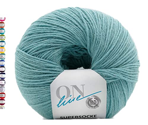 Online Sockenwolle 6-fädig einfarbig | Supersocke 6-fach 321 Merino Uni | dickes Sockengarn mit Merinowolle zum Stricken und Häkeln (5008 Mint Grün) von Online Garne