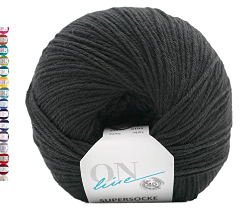 Online Sockenwolle 6-fädig uni schwarz | Strumpfwolle Supersocke 6-fach 321 Merino einfarbig | dickes Sockengarn mit Merinowolle zum Stricken und Häkeln (5010 Schwarz) von Online Garne