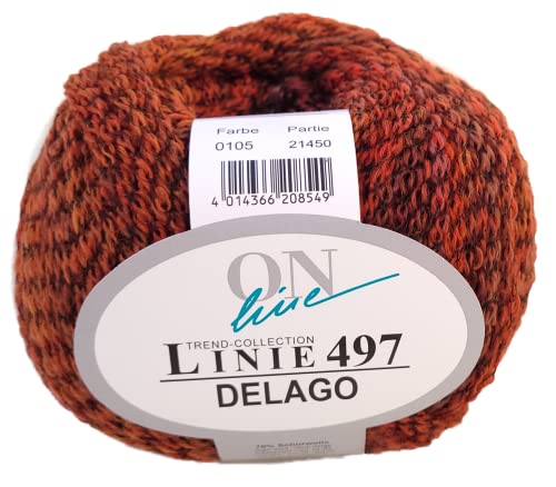 Online Wolle Linie 497 Delago mit Merinowolle extrafein zum Stricken oder Häkeln für Nadelstärke 5,5-6,5 mm, 50g (105) von Online Garne