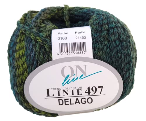 Online Wolle Linie 497 Delago mit Merinowolle extrafein zum Stricken oder Häkeln für Nadelstärke 5,5-6,5 mm, 50g (108) von ONline Garne