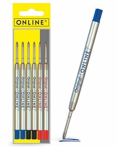 ONLINE 6 Kugelschreiberminen blau, schwarz, rot, G2-Format Strichstärke medium, passend für: Parker, Pelikan, Faber-Castell etc, extrem hochwertig & langlebig, Standard Kugelschreiber Minen von Online