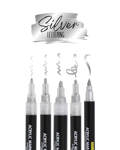 Online 5er-Set Acryl Stifte Silver – Stark deckend für Handlettering & DIY I Brush Pen, Fineliner, Marker I Metallic Acryl zum bemalen von Ostereiern, Papier, Glas, Holz, Stein, Stoff Online 5er-Set Acryl Stifte Silver – Stark deckend für Handlettering & DIY I Brush Pen, Fineliner, Marker I Metallic Acryl zum bemalen von Ostereiern, Papier, Glas, Holz, Stein, Stoff von Online