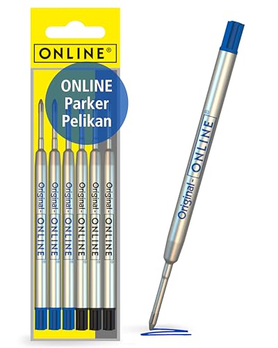 ONLINE 6 Kugelschreiberminen blau & schwarz, G2-Format Strichstärke M, (SWISS MADE), passend für: Parker, Pelikan, Faber-Castell etc, extrem hochwertig & langlebig, Standard Kugelschreiber Minen von Online