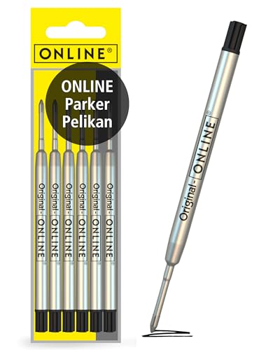 ONLINE 6 Kugelschreiberminen schwarz, G2-Format Strichstärke medium, passend für: Parker, Pelikan, Faber-Castell etc, extrem hochwertig & langlebig, Standard Kugelschreiber Minen von Online