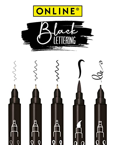 Online 5x Fineliner Schwarz | Wasserbeständig mit Brush Pen, Fineliner- & Kalligrafie-Spitze | Handlettering-Set für Bullet Journal, Sketchnotes & DIY-Geschenke Muttertag von Online