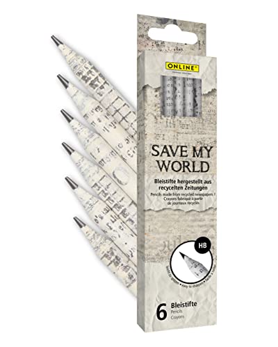 ONLINE Bleistifte aus recyceltem Zeitungspapier I Vorteilspack 6x umweltfreundliche Bleistifte Set HB I Stifte-Set zum Zeichnen, Malen, Skizzieren, Schreiben I für Kinder, Schule, Künstler von Online