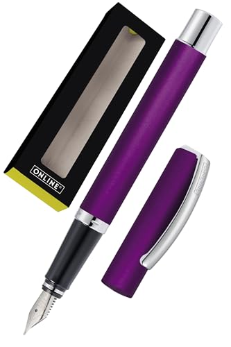 ONLINE Füller Vision Satin Purple I Eleganter Füllfederhalter mit Iridium-Feder M & mattierter Aluminium-Oberfläche I Für Standard-Tintenpatronen & Konverter I Lila Füllhalter in Geschenkverpackung von Online