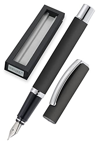 ONLINE Füller Vision Grau I Eleganter Füllfederhalter mit Iridium-Feder medium I Füllhalter aus Aluminium für Standard-Tintenpatronen & Konverter I in Geschenkbox von Online