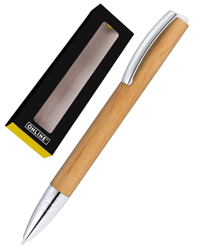 ONLINE Kugelschreiber Vision Nature Maple I Eleganter Drehkugelschreiber aus Holz und Metall in hübscher Geschenkbox I Kulli mit internationaler Großraummine in Strichstärke M, Schreibfarbe schwarz von Online