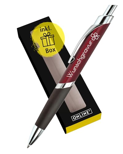 Online Personalisierter Kugelschreiber mit Gravur Sporty Rot I mit individuellem Namen I Aluminium-Kulli mit auswechselbarer, dokumentenechter Mine in Schwarz I Persönliches Geschenk zum Muttertag von Online